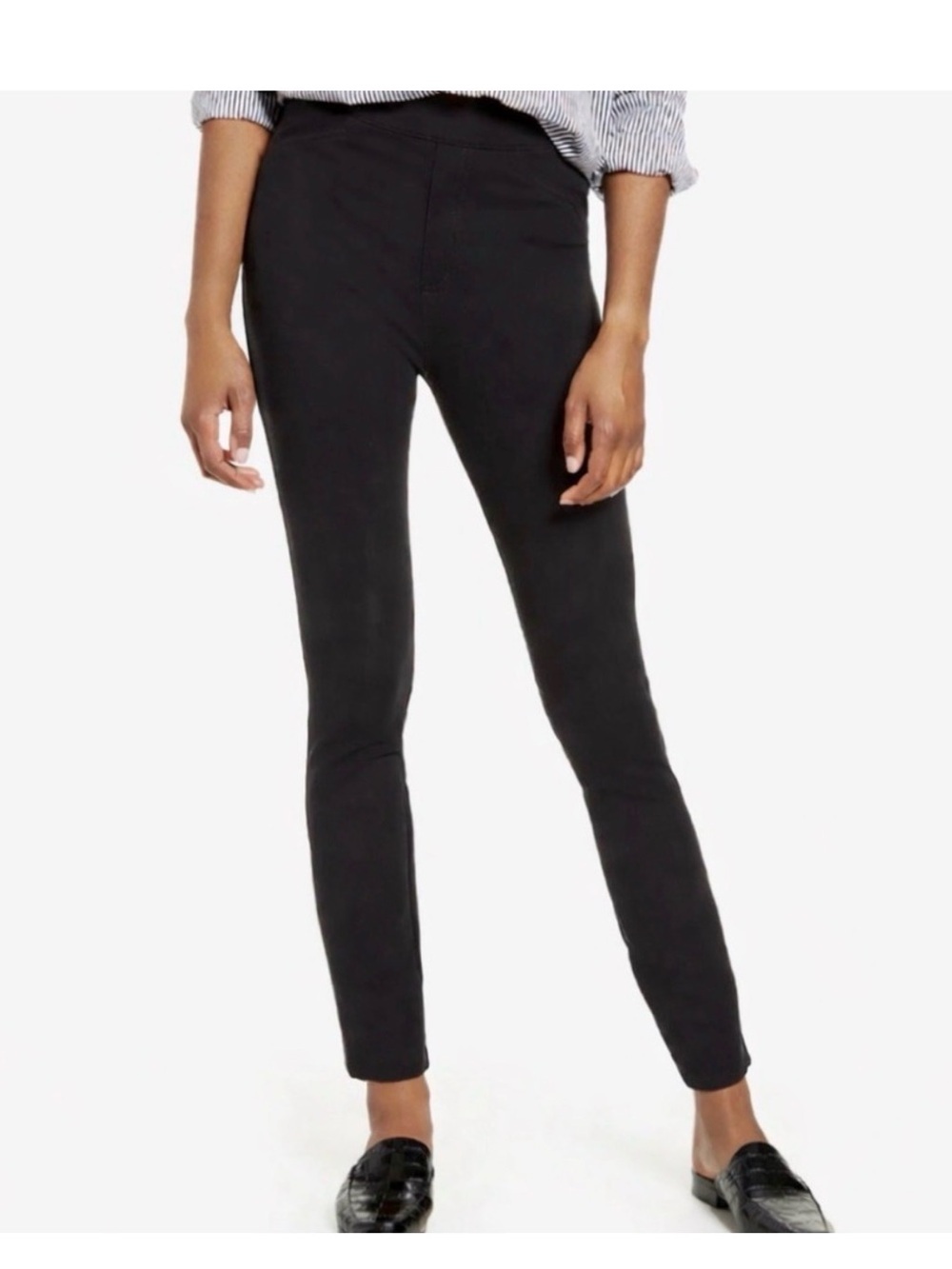 SPANX Perfect Black Pants Ponte Pull On Skinny Shaping Ankle Work Sz Lg